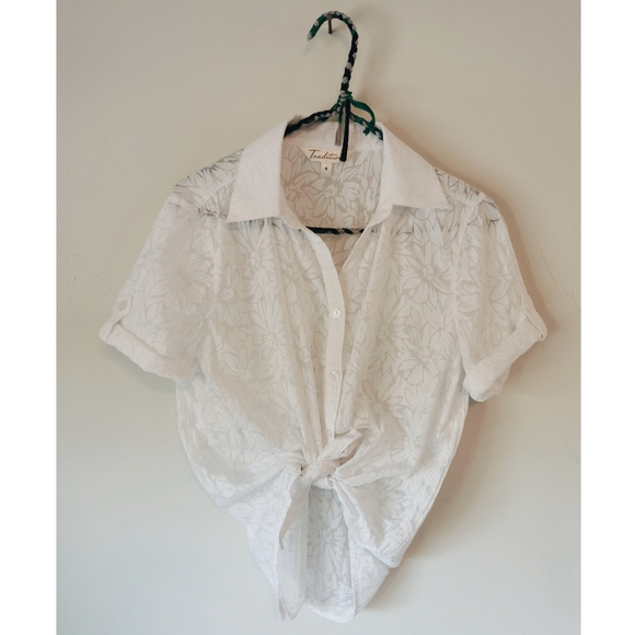 Tradition Tops - Vintage White Sheer Floral Tradition Blouse
